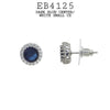 Multicolor Round CZ Studs Halo Earrings in Rhodium Plated Brass, 10mm