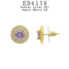 Light Purple Round CZ Double Halo Stud Earrings in Brass