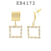 Square Shaped Cubic Zirconia Dangle Earrings in Brass