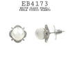 White Pearl & CZ Halo Stud Earrings in Brass, 9mm