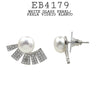 White Pearl & CZ Stud Fashion Cocktail Earrings in Brass