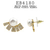 White Pearl & CZ Stud Fashion Cocktail Earrings in Brass