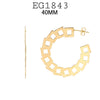 18K Gold Filed Open Textured Square Shaped  Big Round Hoops, 40mm
