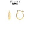 18K Gold Round Hoops, Hinged, Snap Back Closure, 15mm