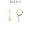 18K Gold-Filed Small Cross Charm Dangle Drop Hoop Earrings
