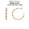 18K Gold-Filled Alternating Pearls and Gold Beads Open Hoops 30mm