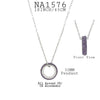 Round Ring Barrel Purple, Lilac Crystals Pave Set Necklace Charm in Stainless Steel, 18" inch
