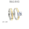 2 Tone Gold Silver Cubic Zirconia Stainless Steel Solitaire Wedding Ring Set