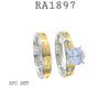 2 Tone Gold Silver Cubic Zirconia Stainless Steel Solitaire Wedding Ring Set