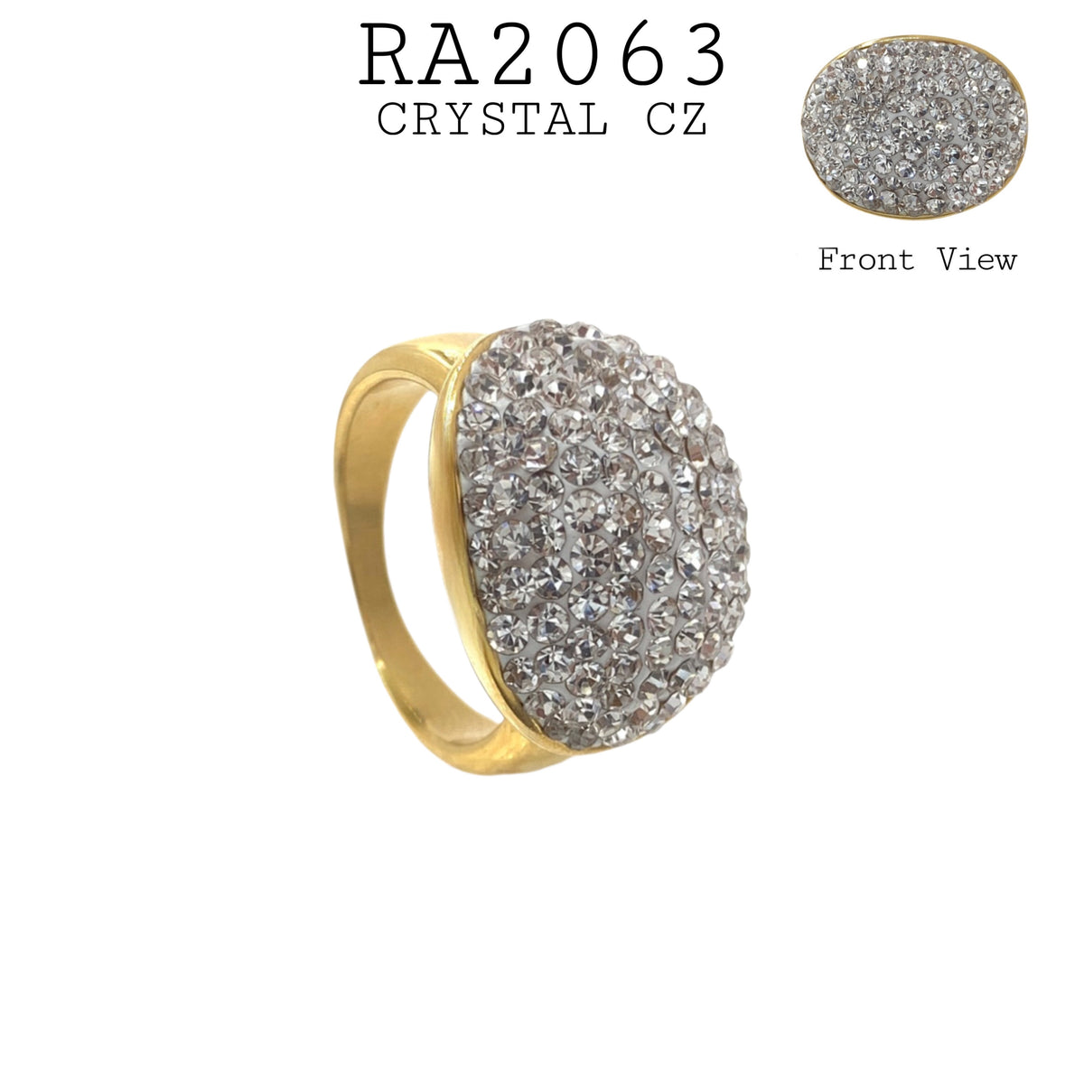 Gold Plated Stainless Steel Cubic Zirconia Large Fashion Pave CZ Cockt ...
