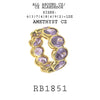 Large Eternity Oval Cut Amethyst Purple  CZ Ring in Brass, 6mm