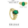 Green Puffy Cubic Zirconia Cocktail Statement Fashion Ring in Brass