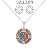 Colorful Enameled Circle Pendant and Earrings Stainless Steel Set