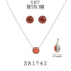 Round Solitaire Charm Pendant Earrings Necklace Set in Stainless Steel, 18" inch