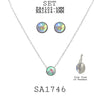 Round Solitaire Charm Pendant Earrings Necklace Set in Stainless Steel, 18" inch