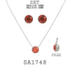 Round Solitaire Charm Pendant Earrings Necklace Set in Stainless Steel, 18" inch