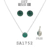 Round Solitaire Charm Pendant Earrings Necklace Set in Stainless Steel, 18" inch