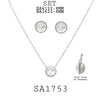 Round Solitaire Charm Pendant Earrings Necklace Set in Stainless Steel, 18" inch