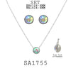 Round Solitaire Charm Pendant Earrings Necklace Set in Stainless Steel, 18" inch