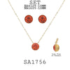 Round Solitaire Charm Pendant Earrings Necklace Set in Stainless Steel, 18" inch