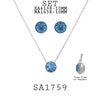 Round Solitaire Charm Pendant Earrings Necklace Set in Stainless Steel, 18" inch