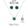 Round Solitaire Charm Pendant Earrings Necklace Set in Stainless Steel, 18" inch