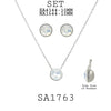 Round Solitaire Charm Pendant Earrings Necklace Set in Stainless Steel, 18" inch