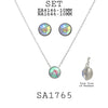 Round Solitaire Charm Pendant Earrings Necklace Set in Stainless Steel, 18" inch