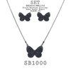 Black CZ Butterfly Pendant Earrings Necklace Set in Black Rhodium Plated Brass, 18" inch