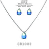 Gradient Purple/ Blue Pear Cut CZ Solitaire Pendant Earrings Necklace Set in Brass, 18" inch