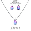 Gradient Purple/ Blue Pear Cut CZ Solitaire Pendant Earrings Necklace Set in Brass, 18" inch