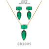 Crushed Ice Pear Cut CZ Solitaire Pendant Earrings Necklace Set in Brass, 18" inch