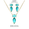 Pear Cut CZ Solitaire Pendant Earrings Necklace Set in Brass, 18" inch