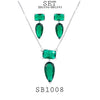 Emerald CZ Crushed Ice Pear Cut Solitaire Pendant Earrings Necklace Set in Brass, 18" inch