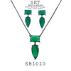 Green Emerald Pear Cut CZ Solitaire Pendant Earrings Necklace Set in Brass, 18" inch