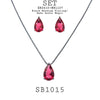 Red/Ruby/Pink Pear Cut CZ Solitaire Pendant Earrings Necklace Set in Brass, 18" inch