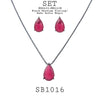 Red/Ruby/Pink Pear Cut CZ Solitaire Pendant Earrings Necklace Set in Brass, 18" inch