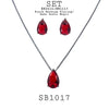 Red/Ruby/Pink Pear Cut CZ Solitaire Pendant Earrings Necklace Set in Brass, 18" inch