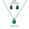 CZ Crushed Ice Pear Cut Solitaire Pendant Earrings Necklace Set in Brass, 18" inch