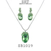 Green Oval Cut CZ Dangle Earrings and Pendant Necklace Set in Brass, 18" inch