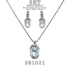 Oval Cut CZ Dangle Earrings and Pendant Necklace Set in Brass, 18" inch