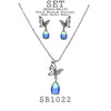 Gradient Color Pear Cut CZ Dangle Butterfly Earrings and Pendant Necklace Set in Brass, 18" inch