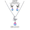 Gradient Color Pear Cut CZ Dangle Butterfly Earrings and Pendant Necklace Set in Brass, 18" inch