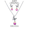 Gradient Color Pear Cut CZ Dangle Butterfly Earrings and Pendant Necklace Set in Brass, 18" inch