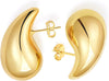 Gold Plated, Silver Chunky Tear Drop Earrings in Stainless Steel, 31mm