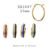Stainless Steel 25mm Assorted Colors Hoop Cubic Zirconia Earrings
