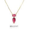 Pink Cubic Zirconia Drop Pear Cut Necklace in Brass