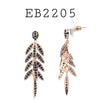 Cubic Zirconia Black Leaf Drop Earrings in Brass