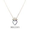 Blue Cubic Zirconia Crown on a Heart Necklace in plated Brass