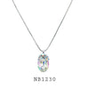 Oval Multi Color Cubic Zirconia Solitaire Necklace in Brass